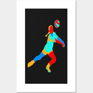 COLORFUL SURREAL RETRO NEON GIRL VOLLEYBALL PLAYER Posters and Art